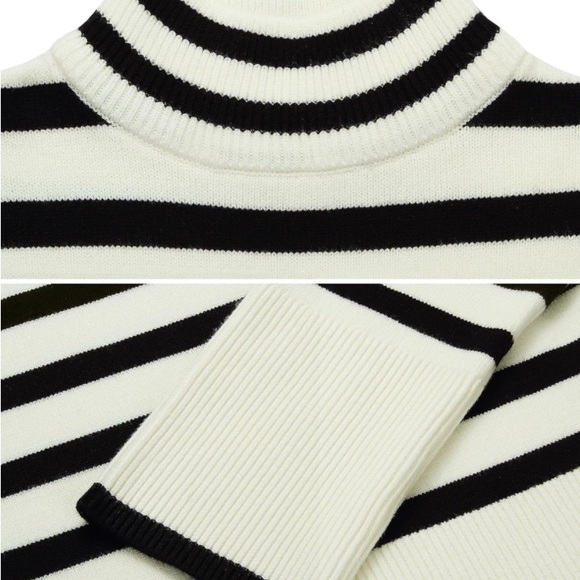 NWOT-Zesica Turtleneck Long Sleeve Strip Ribbed Knit Oversized Sweater - Picture 13 of 15